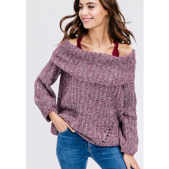 CHUNKY KNIT OFF SHOULDER SWEATER - Picture 3 of 6